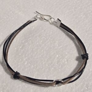 Layered Leather and Cord Bracelet - Black and Taupe